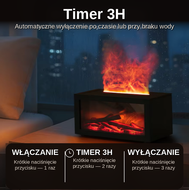 Timer 3H — automatyczne wyłączenie nawilżacza Płomyk