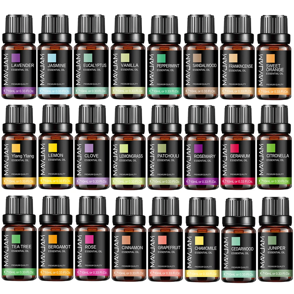Olejek Eteryczny MAYJAM 10ML — Zapachowy Olejek do Aromaterapii (Lawenda, Jaśmin, Eukaliptus, Wanilia, Drzewo Sandałowe, Bergamotka, Rozmaryn, Cytronela, Cynamon)